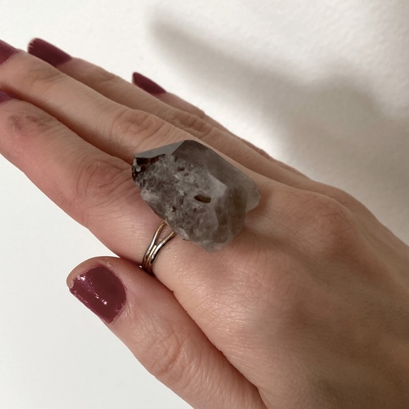 Handmade Smoky Quartz Crystal Raw Gem Statement Cocktail Ring Natural Gemstone - Picture 7 of 10